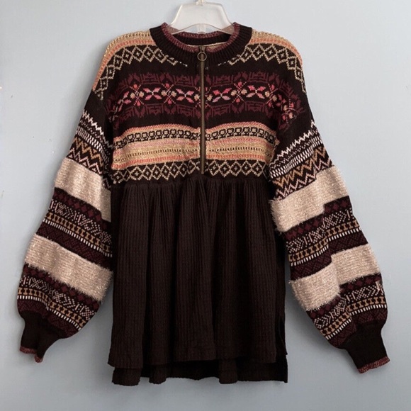 Free People Black Metallic Cabin Fever Fair Isle Sweater - Picture 5 of 9